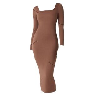 NWT HALARA Brown Long Sleeve Shapewear Midi Dress Size M